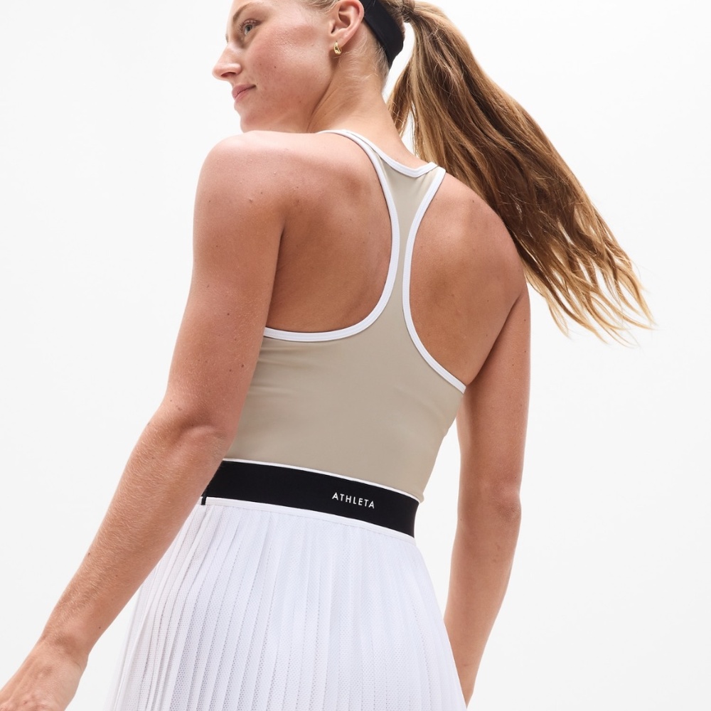 Athleta Power Serve Tank Match Point Pleated Dress Bright White Size Small